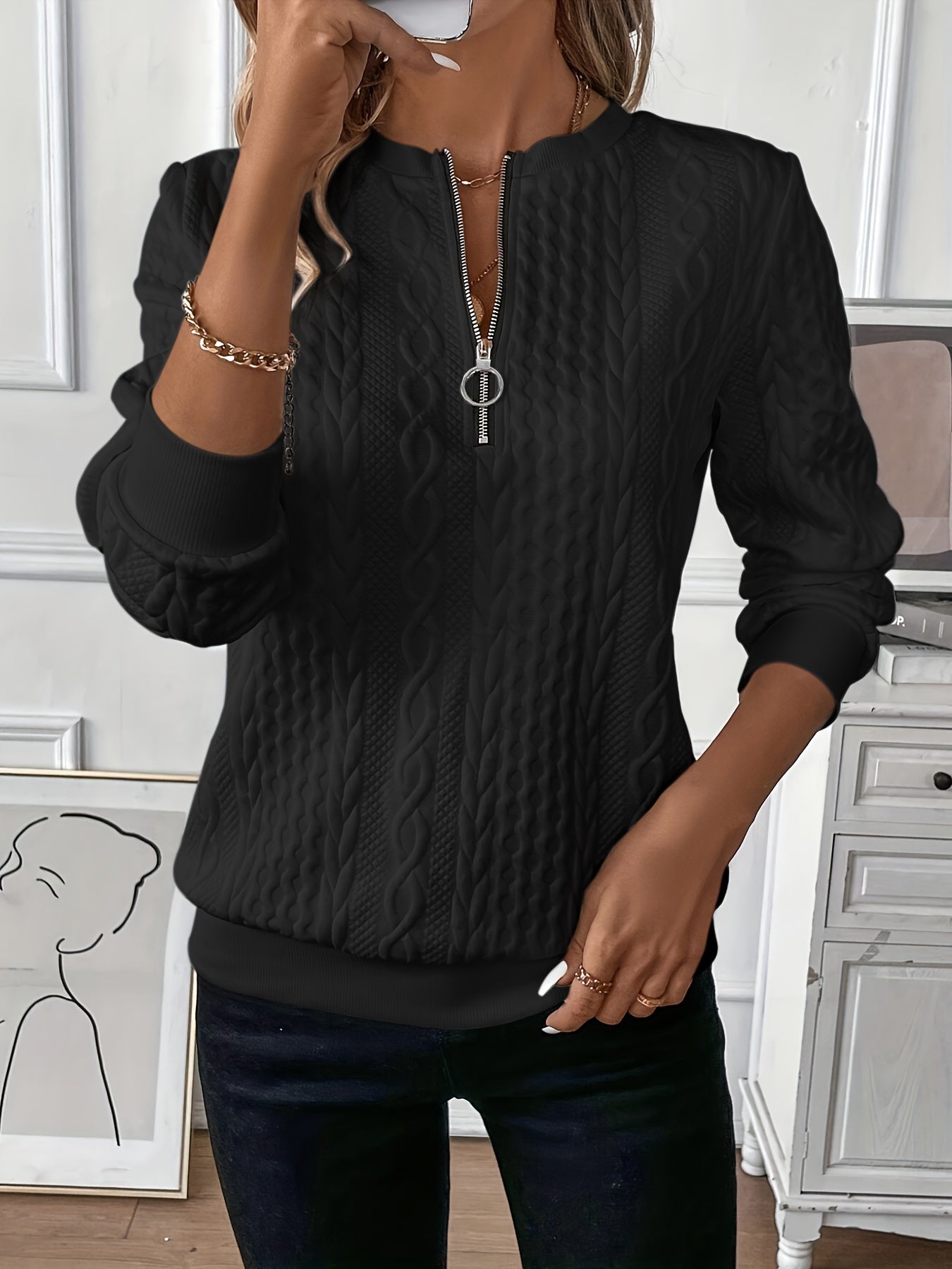 Amelia Zip-Up Cable Knit Jumper | Cozy Warmth Meets Effortless Style